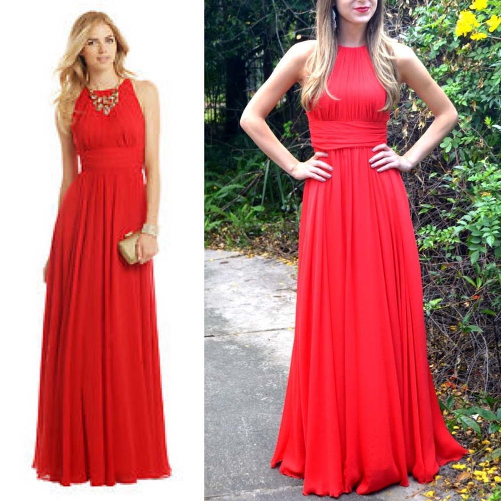 Badgley Mischka Red Chiffon Empire Gown 14